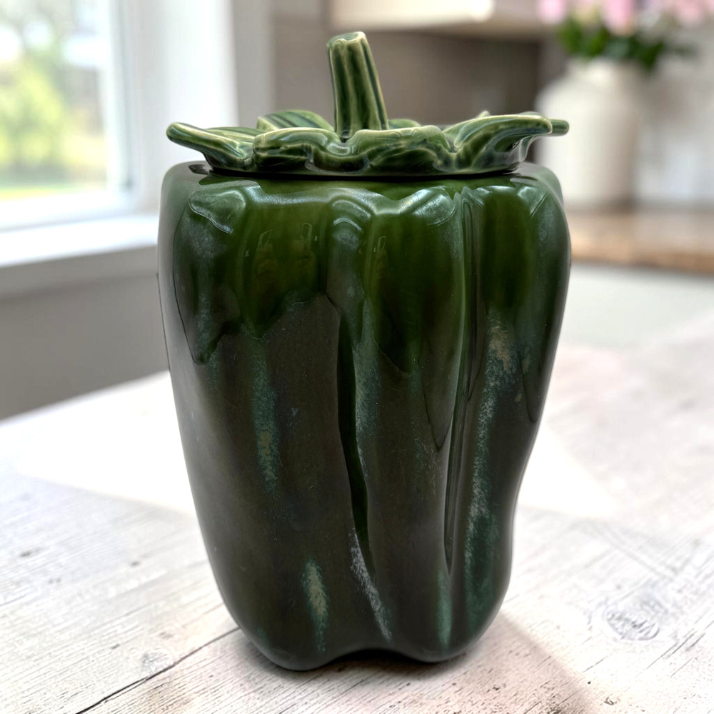 Vintage McCoy Green Bell Pepper Cookie Jar with Lid #157 Ceramic USA 10" Whimsy